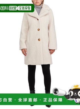 自营Ellen Tracy女式夏尔巴泰迪熊外套，带凹口衣领-奶油色 美国