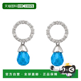 自营 GENEVIVE 纯银蓝色托帕石方晶锆石泪珠耳环 美国奥莱直发