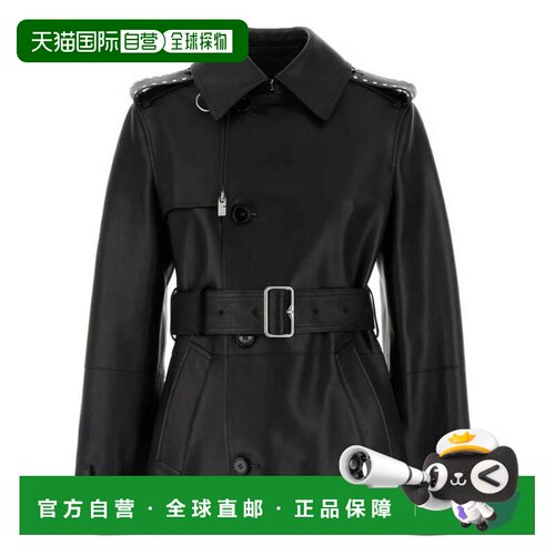 自营Burberry Belted Leather Trench Jacket - black 美国奥莱直