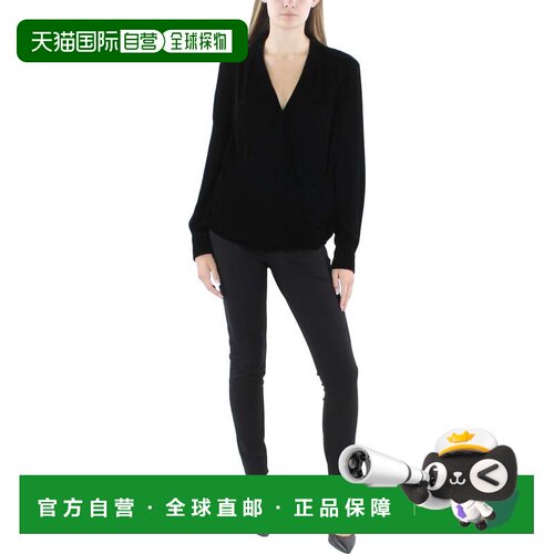 自营Lauren Ralph Lauren Women's Velvet Surplice Blouse Black
