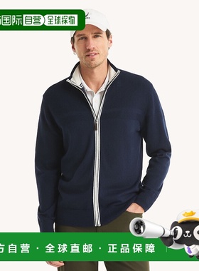 自营Nautica男式Navtech立领全拉链毛衣-海军蓝 美国奥莱直发