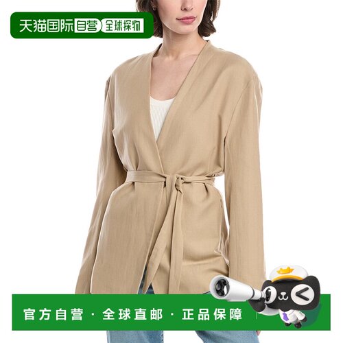 自营Enza Costa斜纹带亚麻混纺夹克-棕色 美国奥莱直发