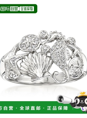 自营 925 纯银 Ross-Simons 钻石海洋生物戒指 - 白色 美国奥莱直