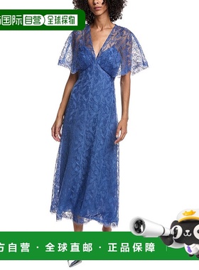 自营Lela Rose Tulip Lace Midi Dress - blue 美国奥莱直发