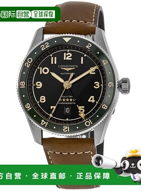 自营Longines Spirit Zulu Time Grey Dial Leather Strap Men's