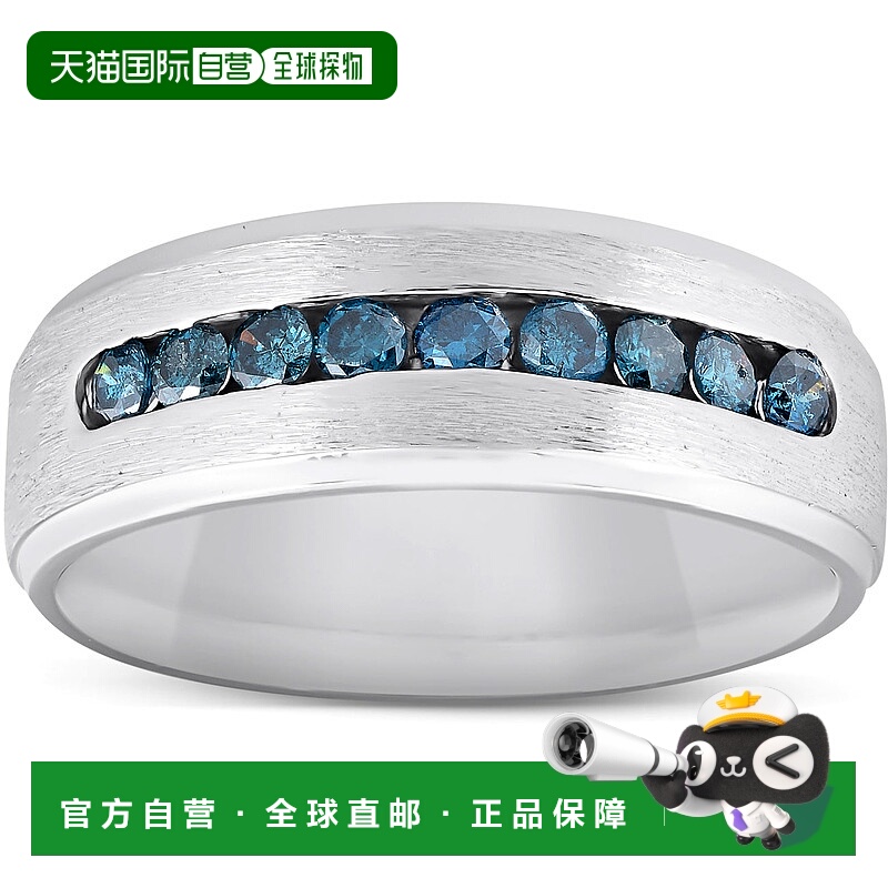 自营 pompeii3男士 1/3 克拉蓝色钻石拉丝结婚戒指 14k 白金 - 14