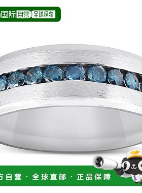 自营 pompeii3男士 1/3 克拉蓝色钻石拉丝结婚戒指 14k 白金 - 14