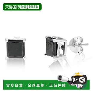 自营 vir jewels3 cttw 公主方形切割黑色钻石耳钉 .925 纯银爪镶