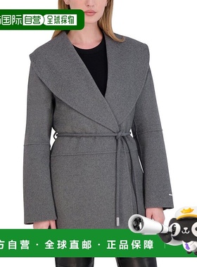 自营TAHARI Women's Double Face Wool-Blend Belted Coat, Ash -