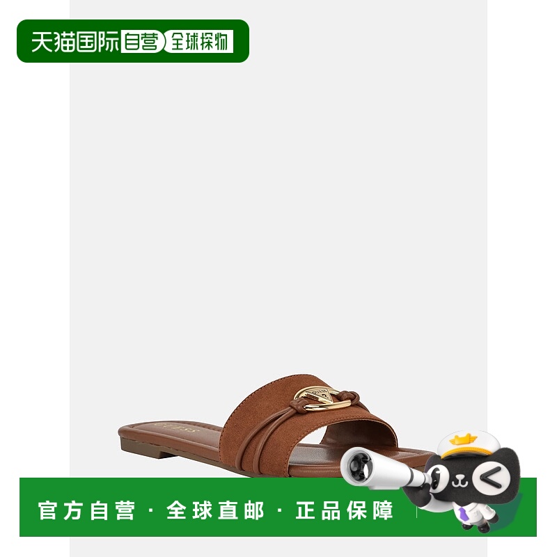 自营guessLynzy Logo Beach Slides - brown suede 美国奥莱直发