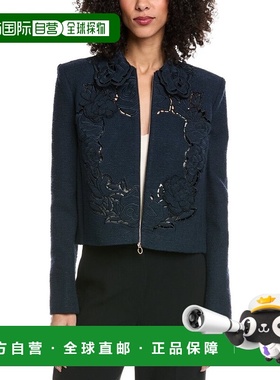 自营Oscar de la Renta Floral Detail Tweed Silk-Lined Wool-Bl