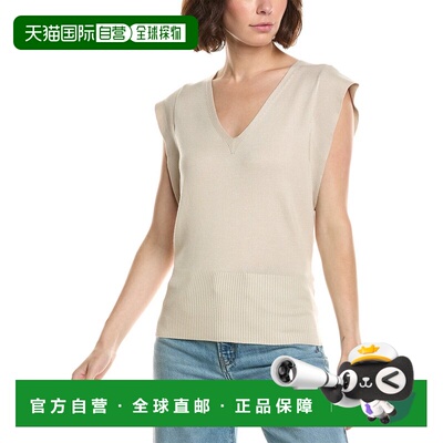 自营T Tahari Extended Sleeve Jersey Sweater Vest - brown 美
