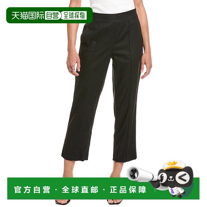 自营 Vince中腰锥形亚麻混纺拉链长裤-黑色 美国奥莱直发裤子女装