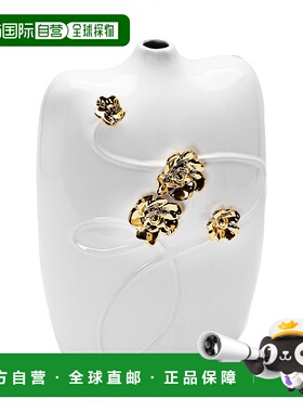 自营 vivience带金色花朵细节的白色陶瓷花瓶 - 白色 美国奥莱直