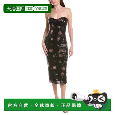 自营saltwater luxe海水奢华印花中长连衣裙-黑色 美国奥莱直发