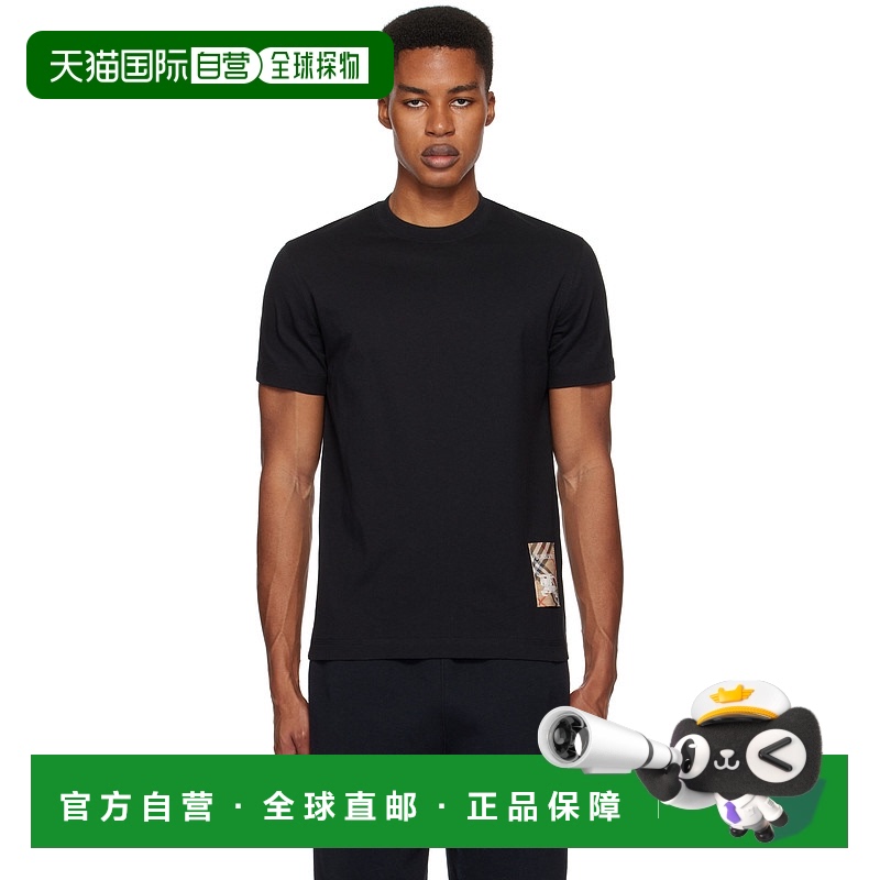 1h可退 香港直邮潮奢 Burberry 巴宝莉 男士 黑色 Check Label T