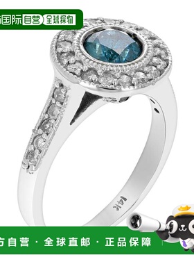 自营 vir jewels1 cttw 蓝色钻石订婚戒指 14K 白金光环式圆形爪