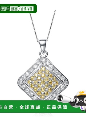 自营 GENEVIVE 纯银镀金黄色立方氧化锆方形吊坠项链 - 黄色 美国