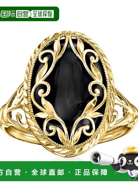 自营 Ross-Simons 14 克拉黄金黑色缟玛瑙滚动戒指 黑色 美国奥莱