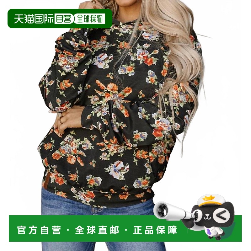 自营 ampersand女式Stuck On You连帽衫,黑色花朵-黑色花朵 美国