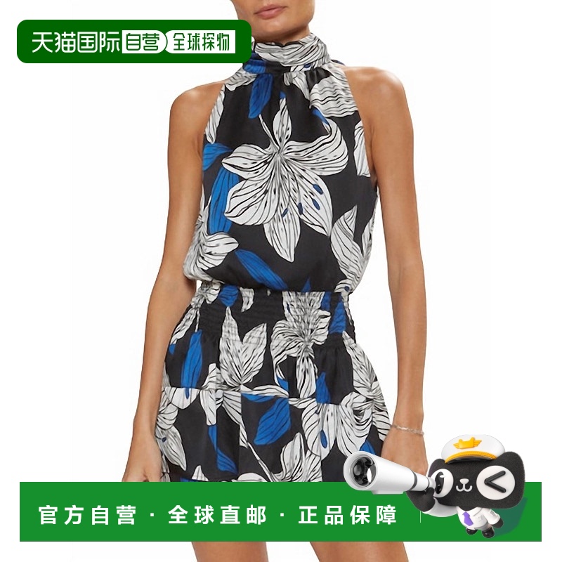 自营 ramy brookDani High Neck Mini Dress In Black Lapis Flor