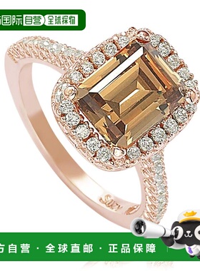 自营Suzy Levian Bridal Brown 立方氧化锆与光环玫瑰纯银戒指 棕
