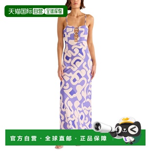 自营MINKPINK Blend blue 美国 Linen Dress Ring Iris Midi