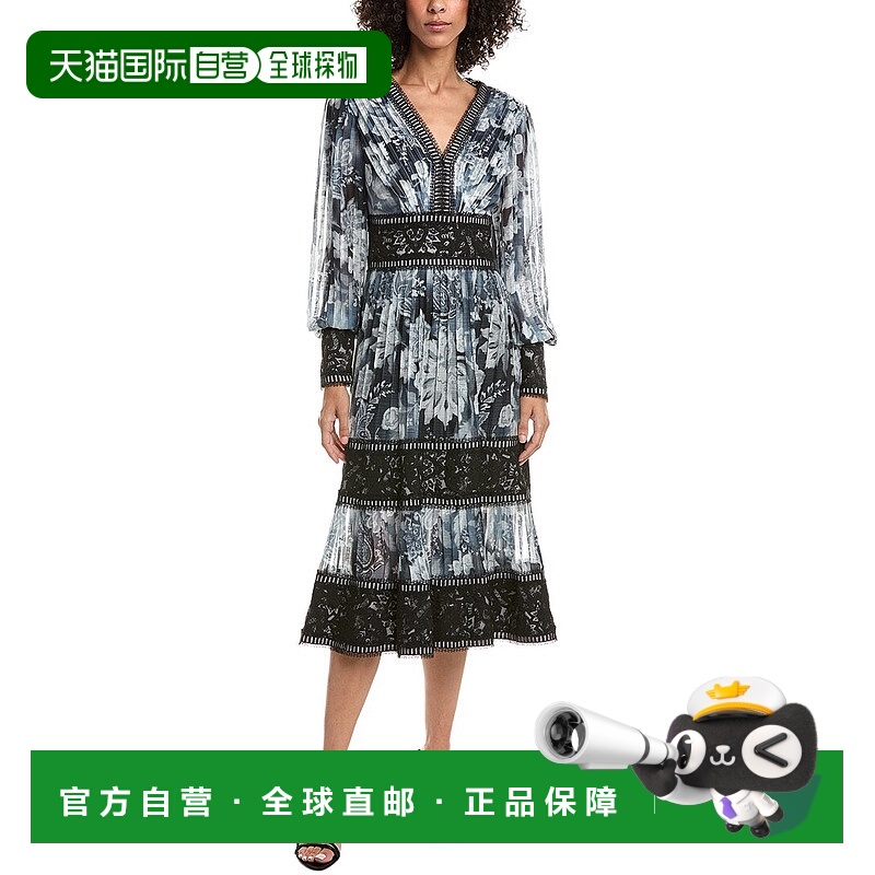 自营Tadashi Shoji Derby Pleated Chiffon Midi Dress - white