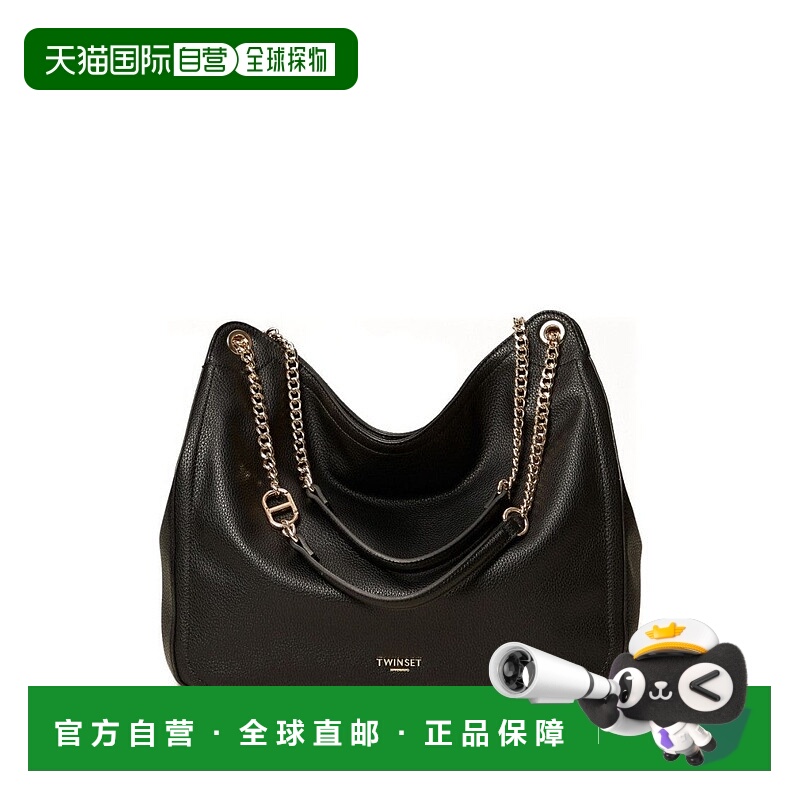 自营twin-setSoft Pebbled Slouchy Handbag With Chain - black
