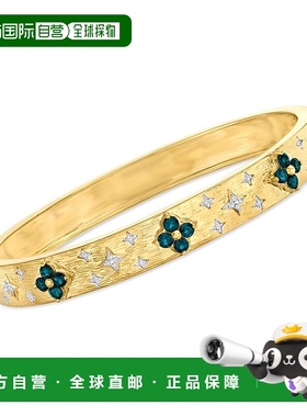自营 Ross-Simons 伦敦蓝色托帕石花卉手镯，配 。 18kt 金钻石 -