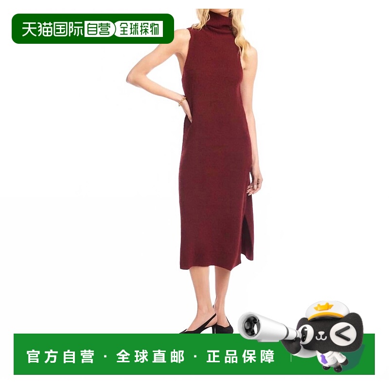 自营karen kaneSleeveless Turtleneck Sweater Dress In Wine -