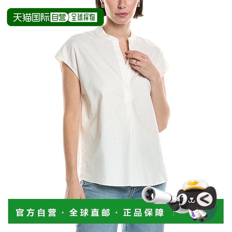 自营 Vince乐队领亚麻混纺波波头-白色 女装上衣美国奥莱直发