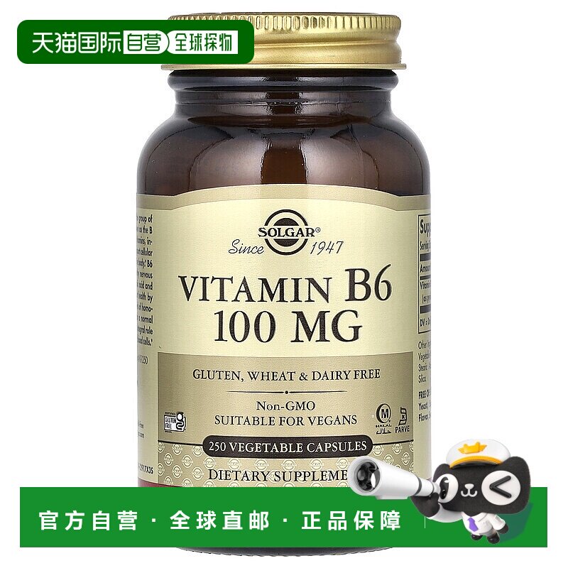香港直发Solgar富含维生素B6促进能量代谢250粒胶囊叶酸