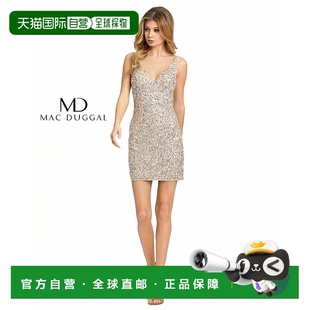 duggal无袖 闪亮金色 亮片 领迷你连衣裙 美国奥莱直 自营mac