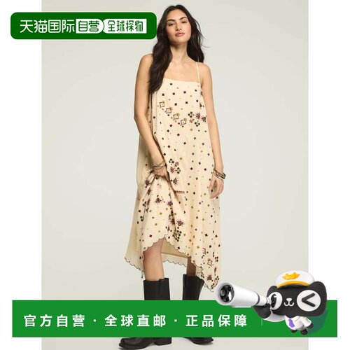 自营lucky brandLucky品牌女装撞色绣花混搭中长款-自然 美国奥莱