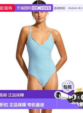 自营Seafolly Daydreamer Swimsuit Women Powder Blue Stretch V