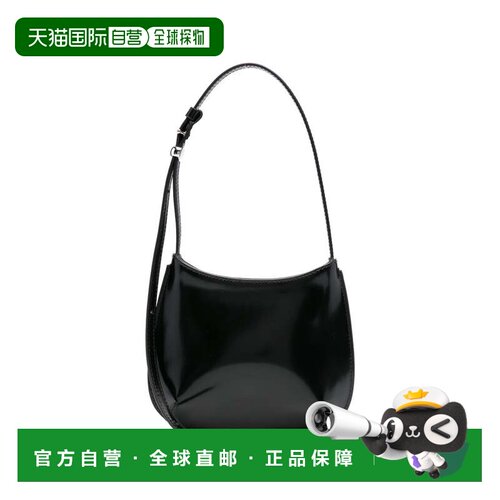 自营jacquemusCurved Black Calf Leather Shoulder Bag - black