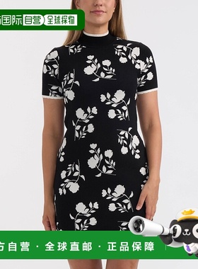 自营Ellen Tracy女式花朵短袖毛衣连衣裙-黑色花朵黄昏 美国奥莱