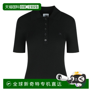 自营 美国奥莱直发 courreges合身黑色粘胶混纺Polo衫 黑色