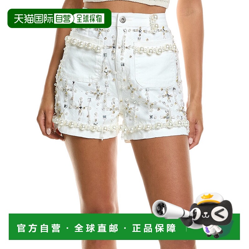 自营PatBO Beaded Denim Short - white 美国奥莱直发