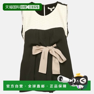 自营Paule Ka Black Lace Trim Silk Sleeveless Top - black 美