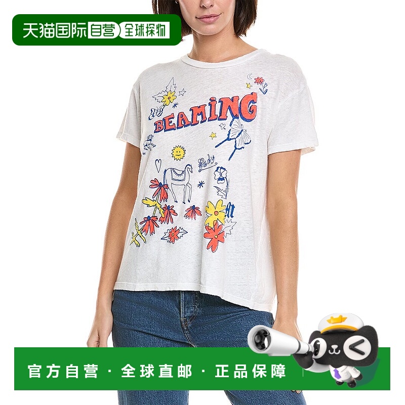 自营MOTHER The Sinful Linen-Blend T-Shirt - white 美国奥莱直