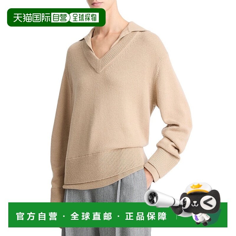 自营Vince领双层羊毛和羊绒混纺套头衫-棕色 美国奥莱直发