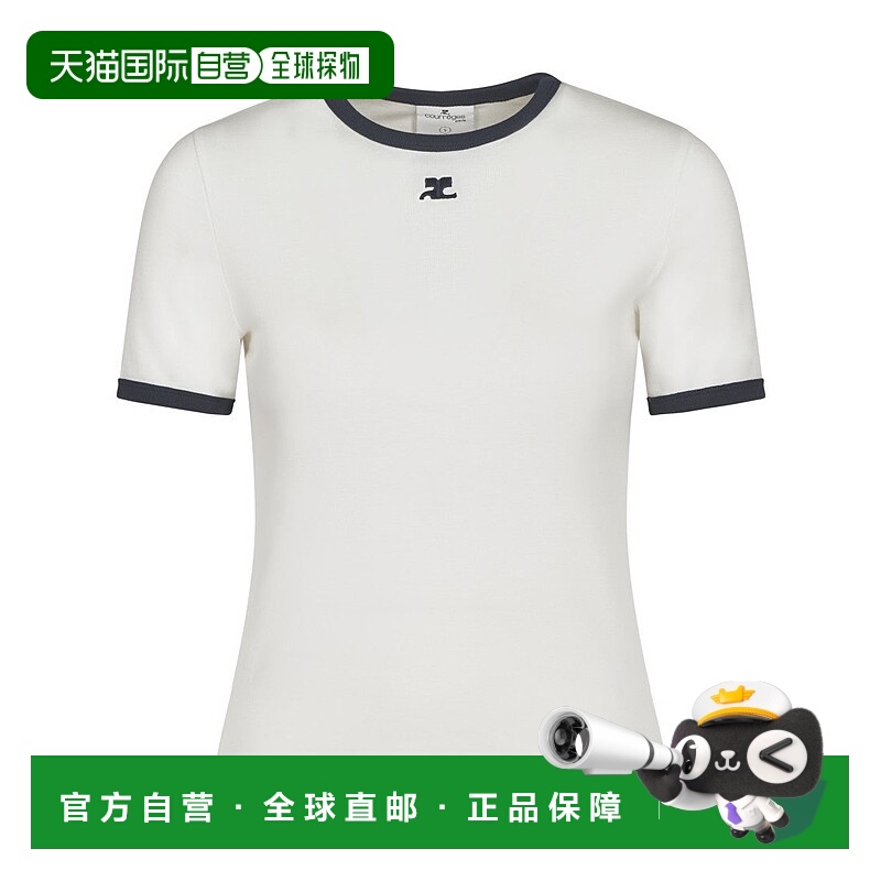 自营courregesFitted Signature Contrast T-Shirt - white 美国
