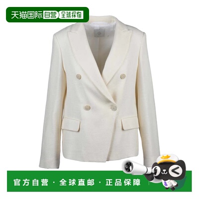 自营eleventyWhite Double-Breasted Wool Cotton Silk Jacket -