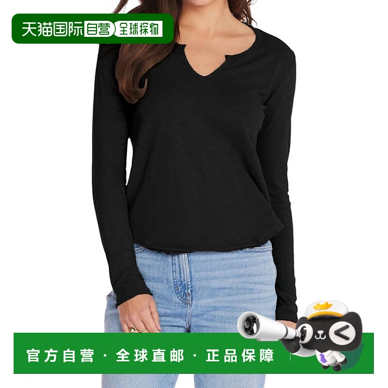 自营bobiSplit V-Neck Tee With Raw Cut Binding In Black - bla