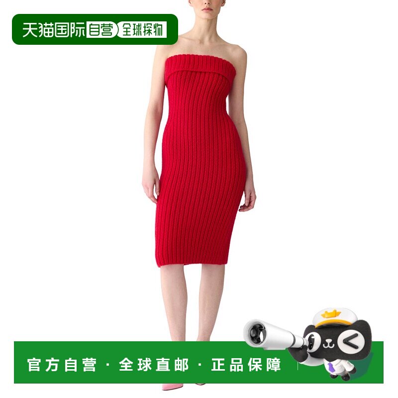 自营Carolina Herrera无肩带羊绒迷你连衣裙-红色 美国奥莱直发