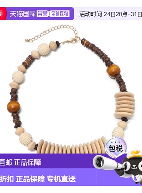 自营adorniaMixed Wood Disc Adjustable Disc Necklace - brown