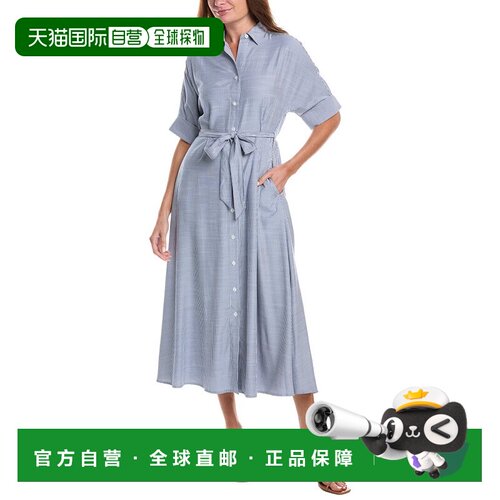 自营Max Studio Arge Roll Sleeve Button Front Belted Shirtdre