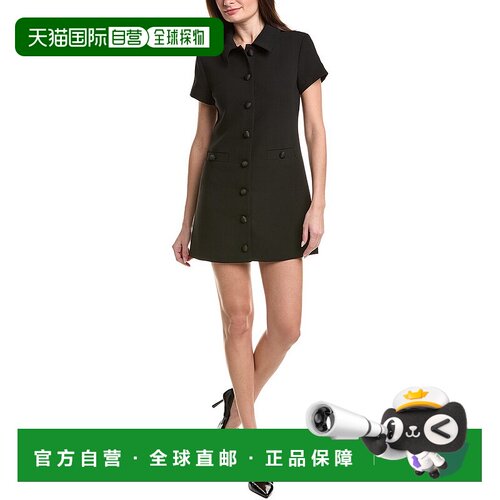 自营English Factory Velvet Button Collar Mini Dress - black